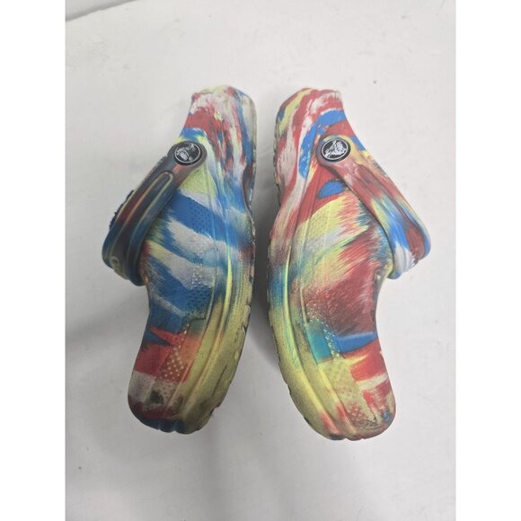 Crocs Kids Classic Lined Marbled Clog size 13 C Tie Dye Blue Yellow - Picture 4 of 11
